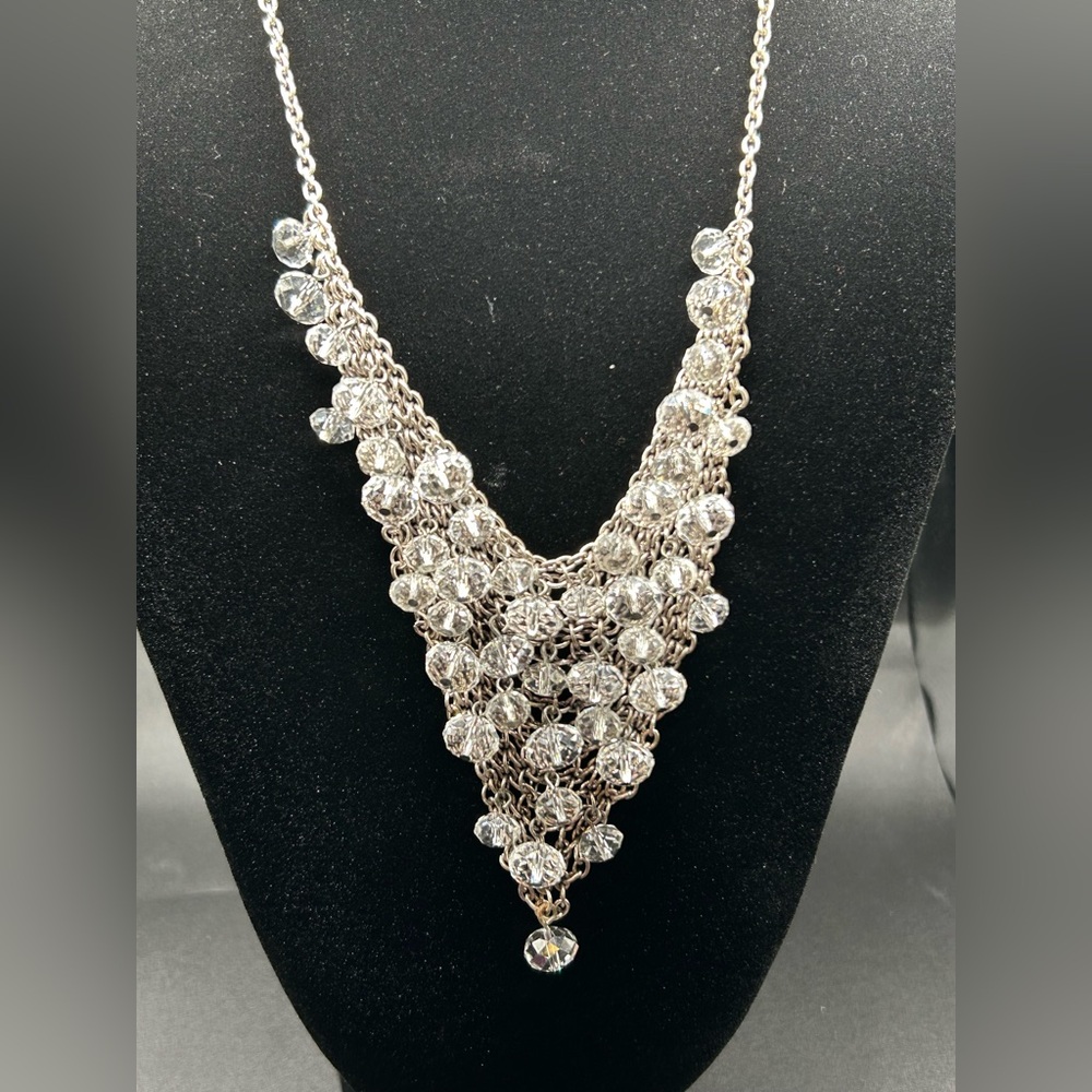 Elegant Silver Crystal bib goddess Necklace